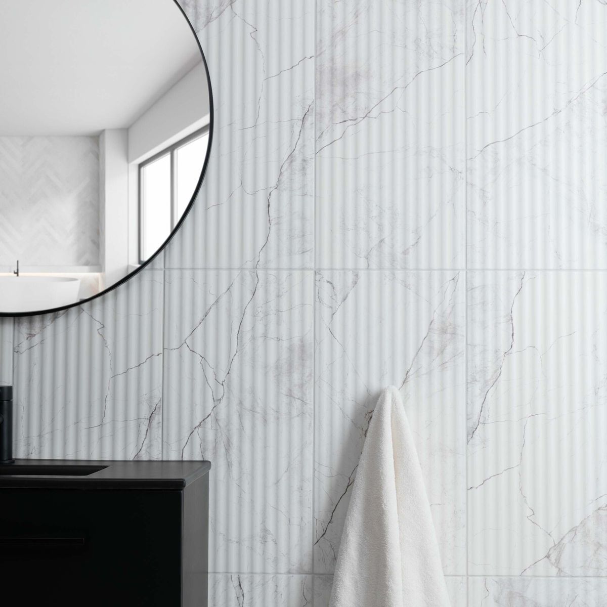 Sample - Riva White Matt Marble Effect Decor Wall Tile 600x300