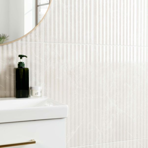 Sample Imperial Warm White Gloss marble Effect Decor Wall Tile 600x300