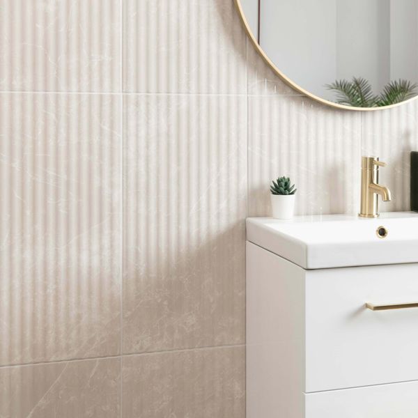 Sample Imperial Warm White Gloss marble Effect Decor Wall Tile 600x300