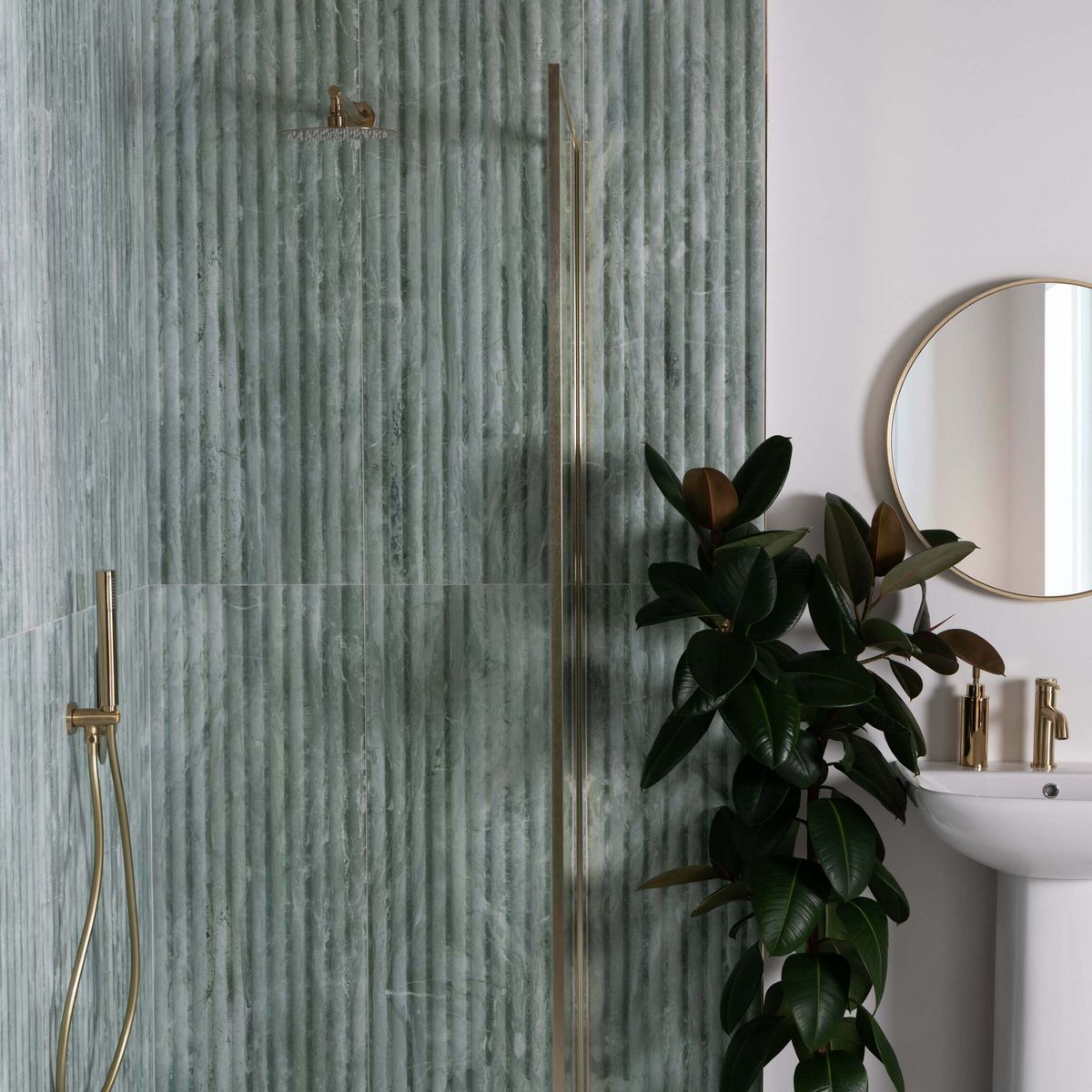 Sample - Fluted Travertino Jungle Green Decor Wall Tiles