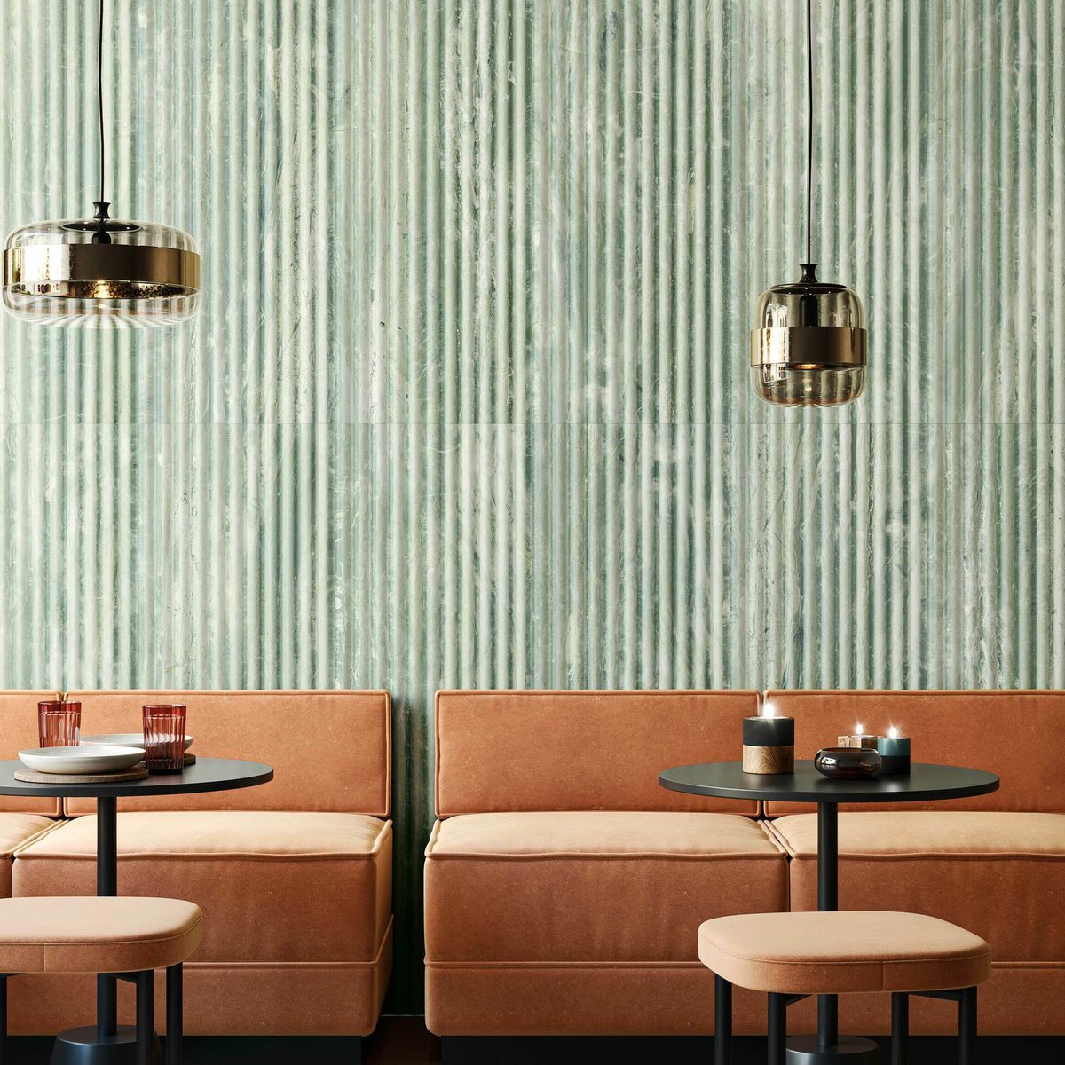 Sample - Fluted Travertino Jungle Green Decor Wall Tiles