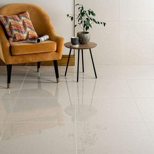 Sample - Windsor Ivory Stone Effect Polished 600x600 Tiles