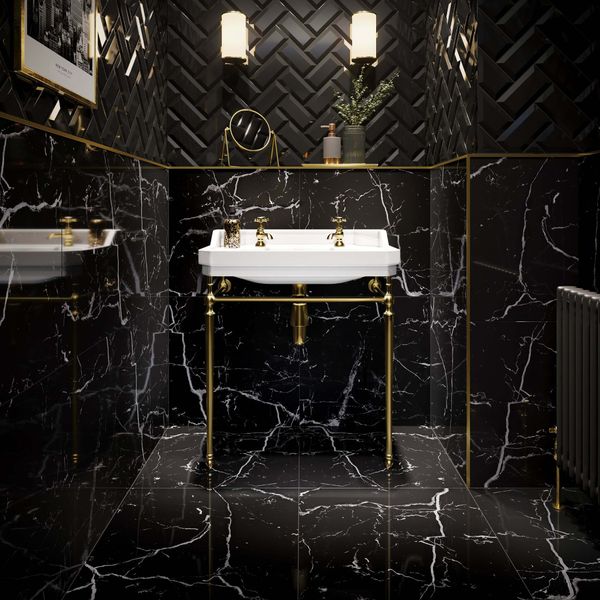 Genova Black Polished Marble Effect 600x600