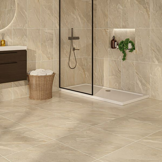 Sample Granby Beige Matt Stone Effect Wall And Floor Tiles 597x597