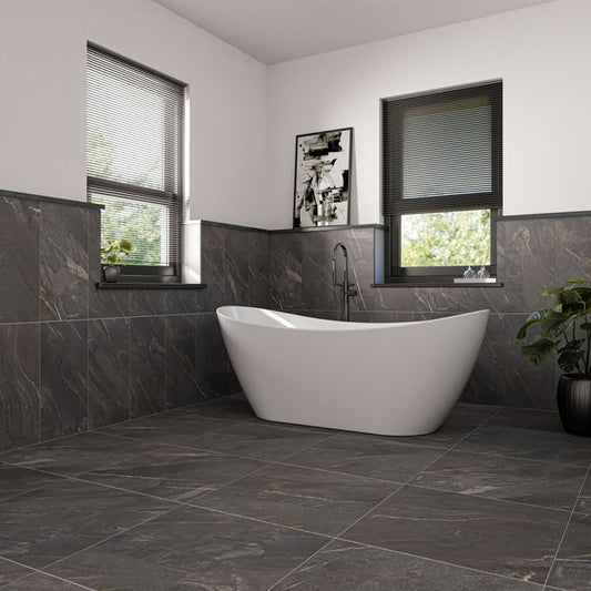 Sample Granby Dark Grey Matt Stone Effect Wall And Floor Rectified Tiles