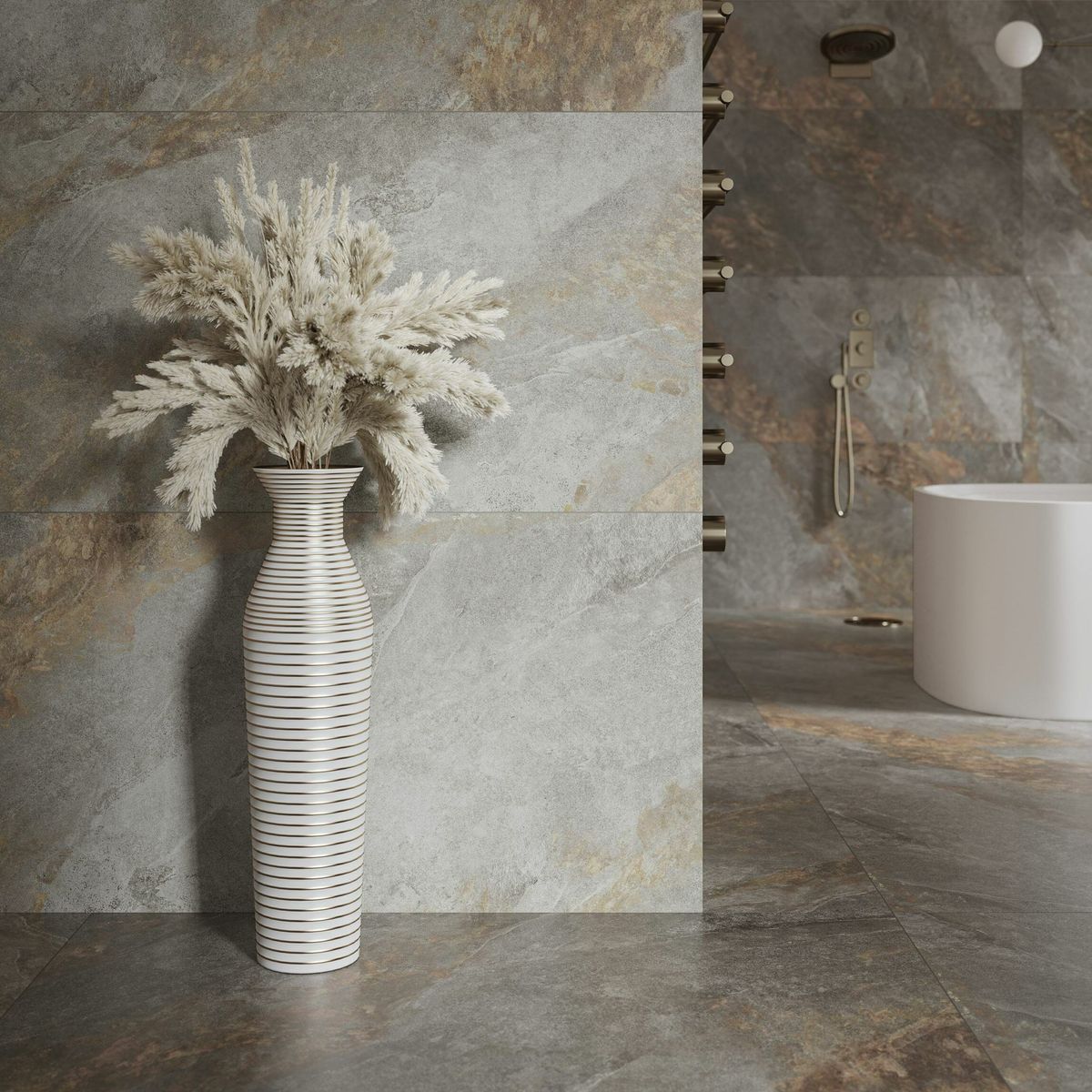 Sample - Auric Light Grey Marble Effect Wall and Floor Tiles 1197x597