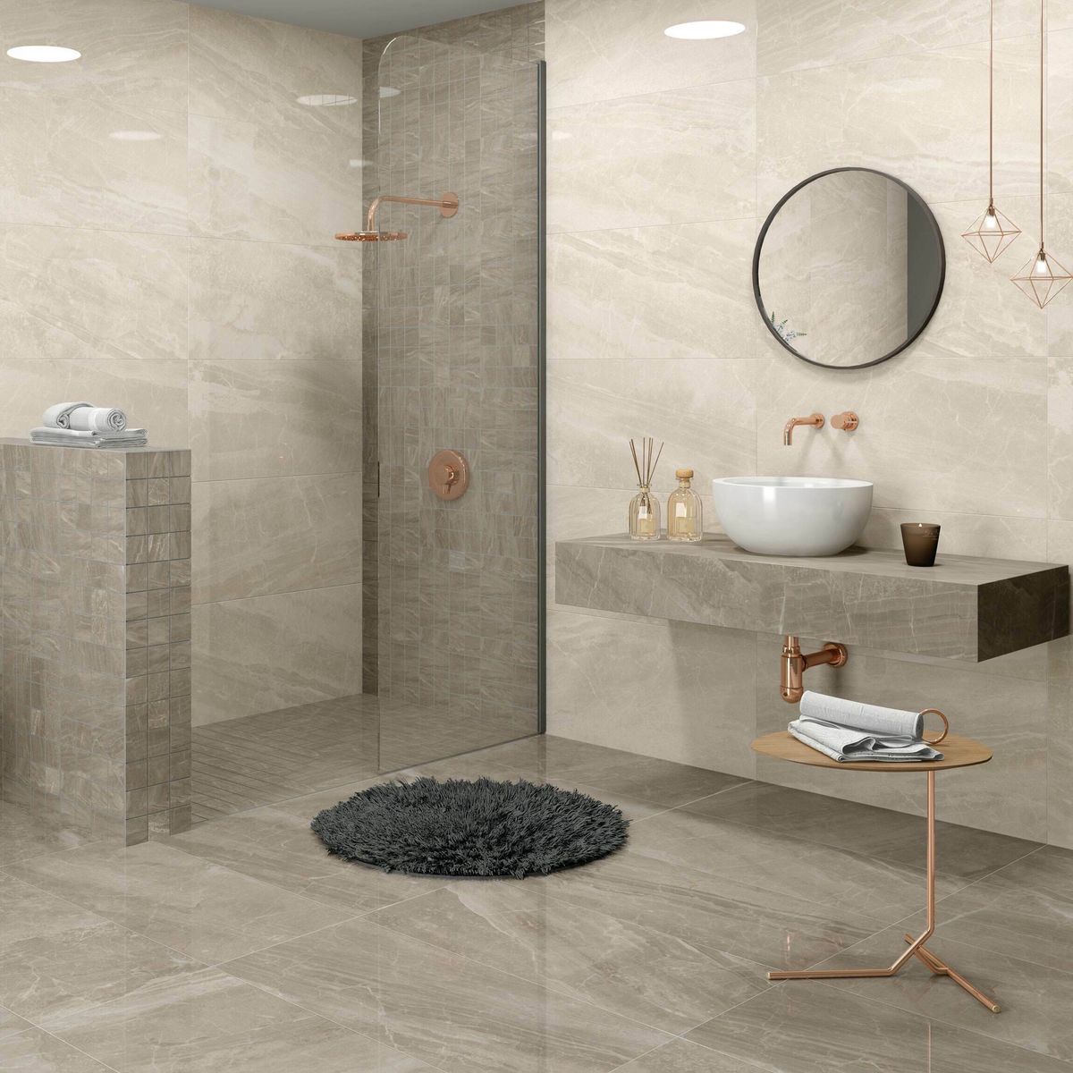 Sample - Kashmir Hueso Pulido/Leviglass Marble Effect Tiles 300x600