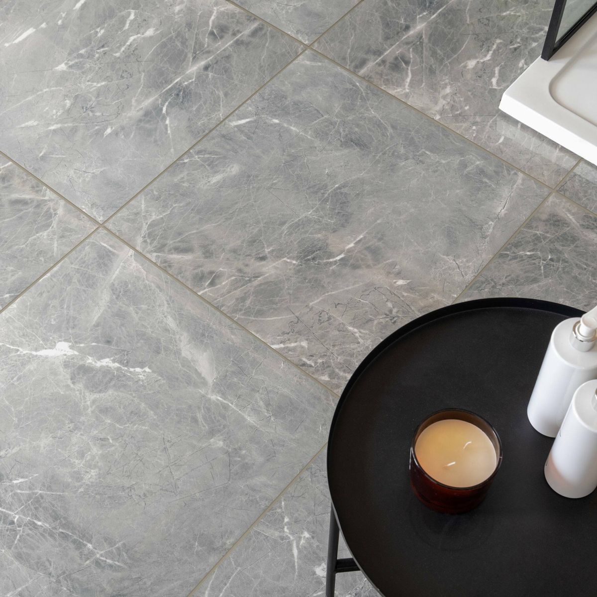 Sample - Makrana Breccia Grey Polished Marble Effect Tile 600x600