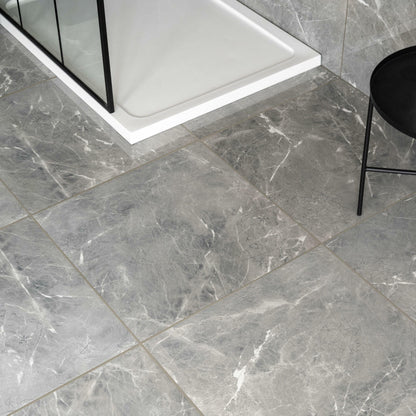 Makrana Breccia Grey Polished Marble Effect Tile 600x600