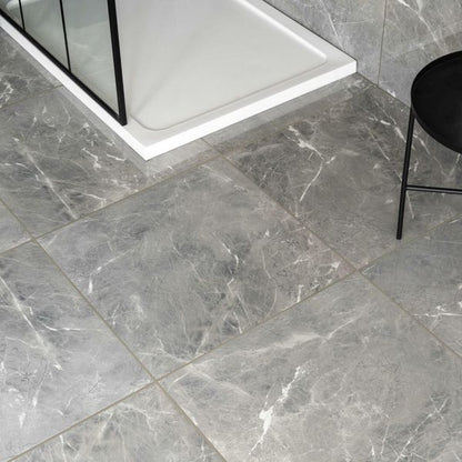 Sample - Makrana Breccia Grey Polished Marble Effect Tile 600x600