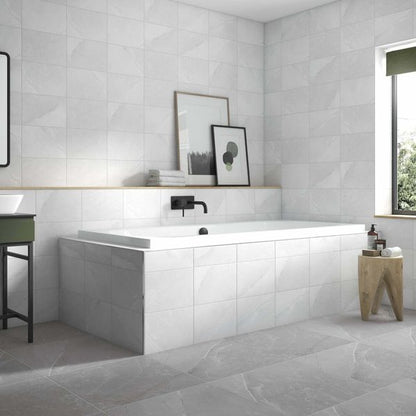 Melford Light Grey Satin Stone Effect Tiles 300x200