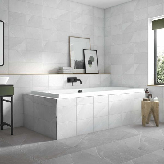 Melford Light Grey Satin Stone Effect Tiles 300x200