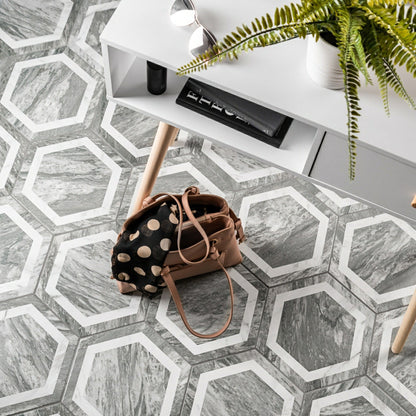 Bardiglio Hex Deco Marble Effect Tile