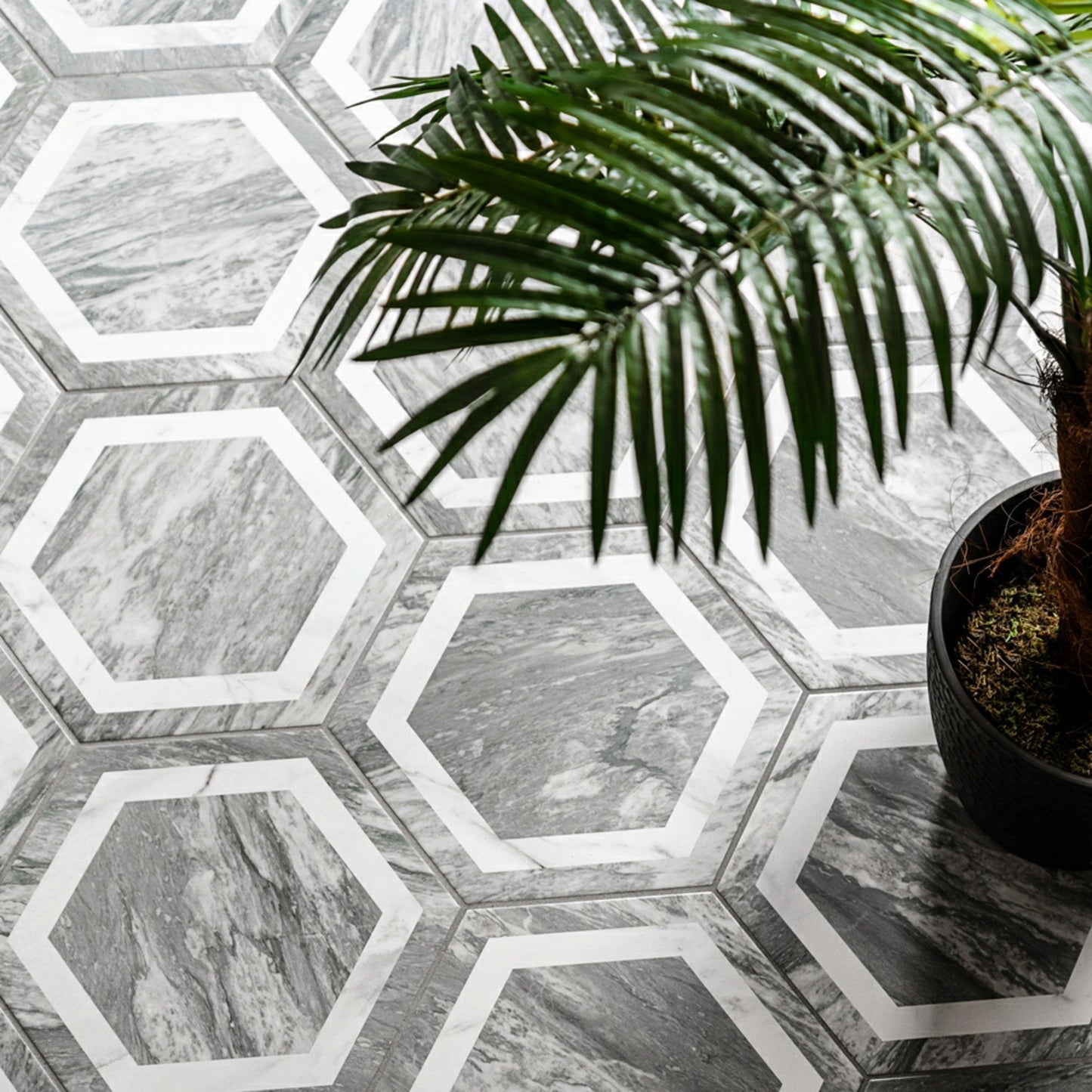 Bardiglio Hex Deco Marble Effect Tile