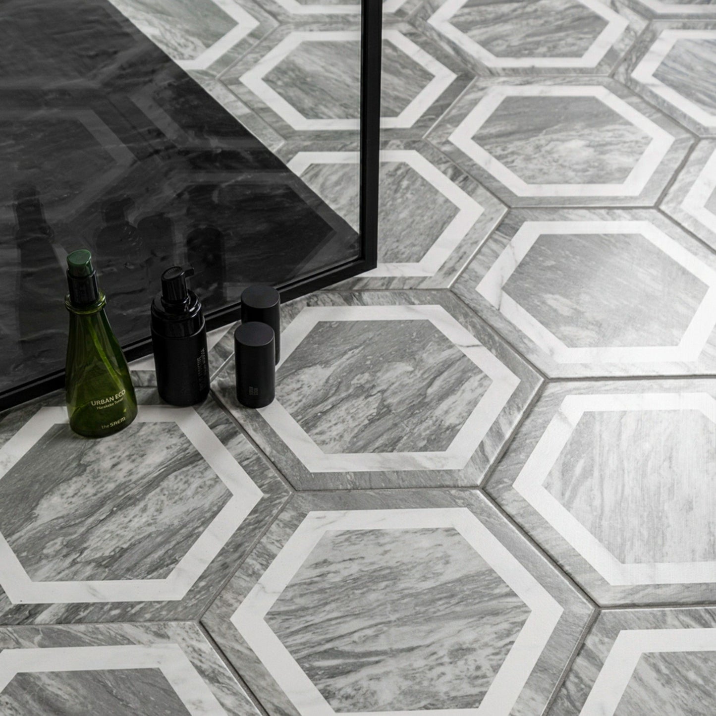 Bardiglio Hex Deco Marble Effect Tile