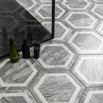 Bardiglio Hex Deco Marble Effect Tile