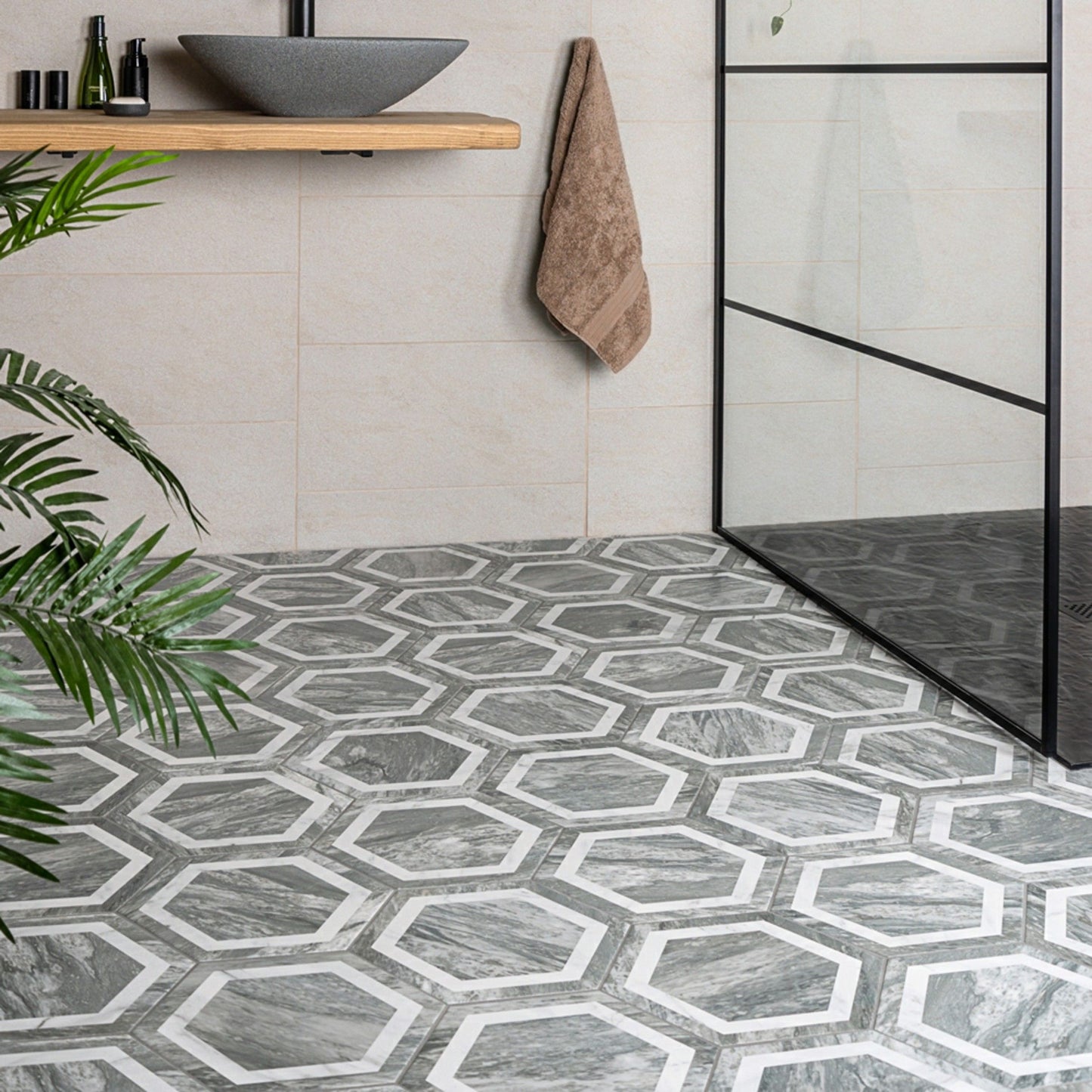 Bardiglio Hex Deco Marble Effect Tile