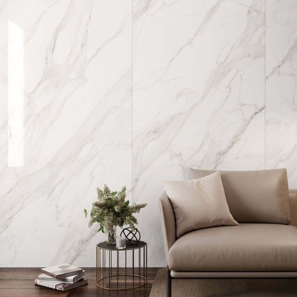 Sample - Maximum Calacatta Gold White Full Lappato Marble Effect Tile