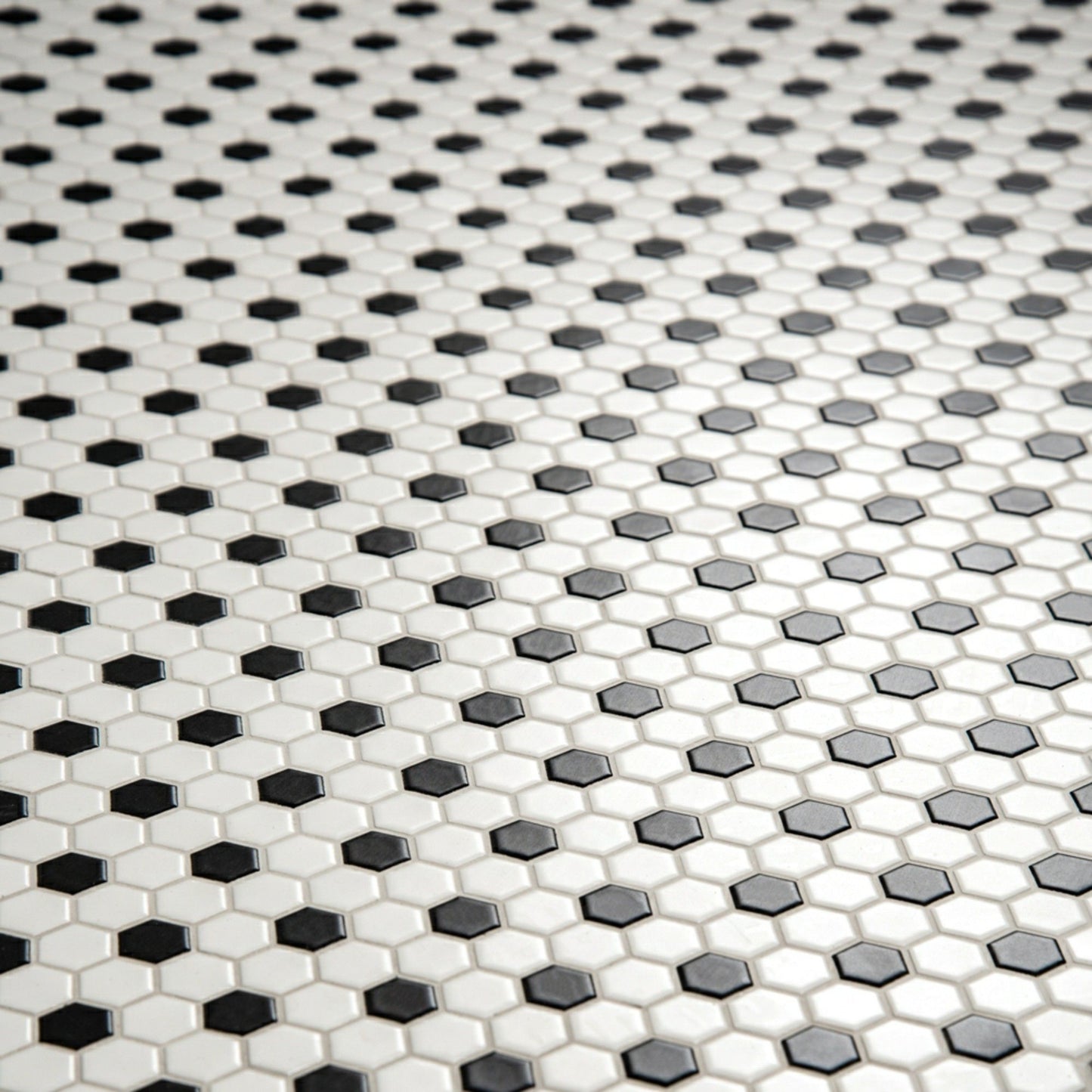 Pixel Chequer Hexagon White & Black Matt 23x23