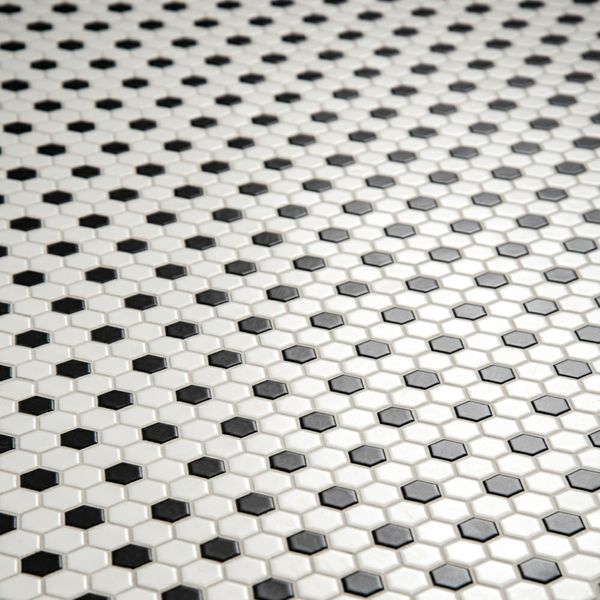 Sample - Pixel Chequer Hexagon White & Black Matt 23x23