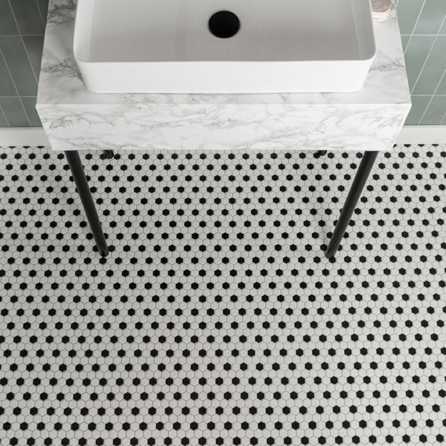 Pixel Chequer Hexagon White & Black Matt 23x23