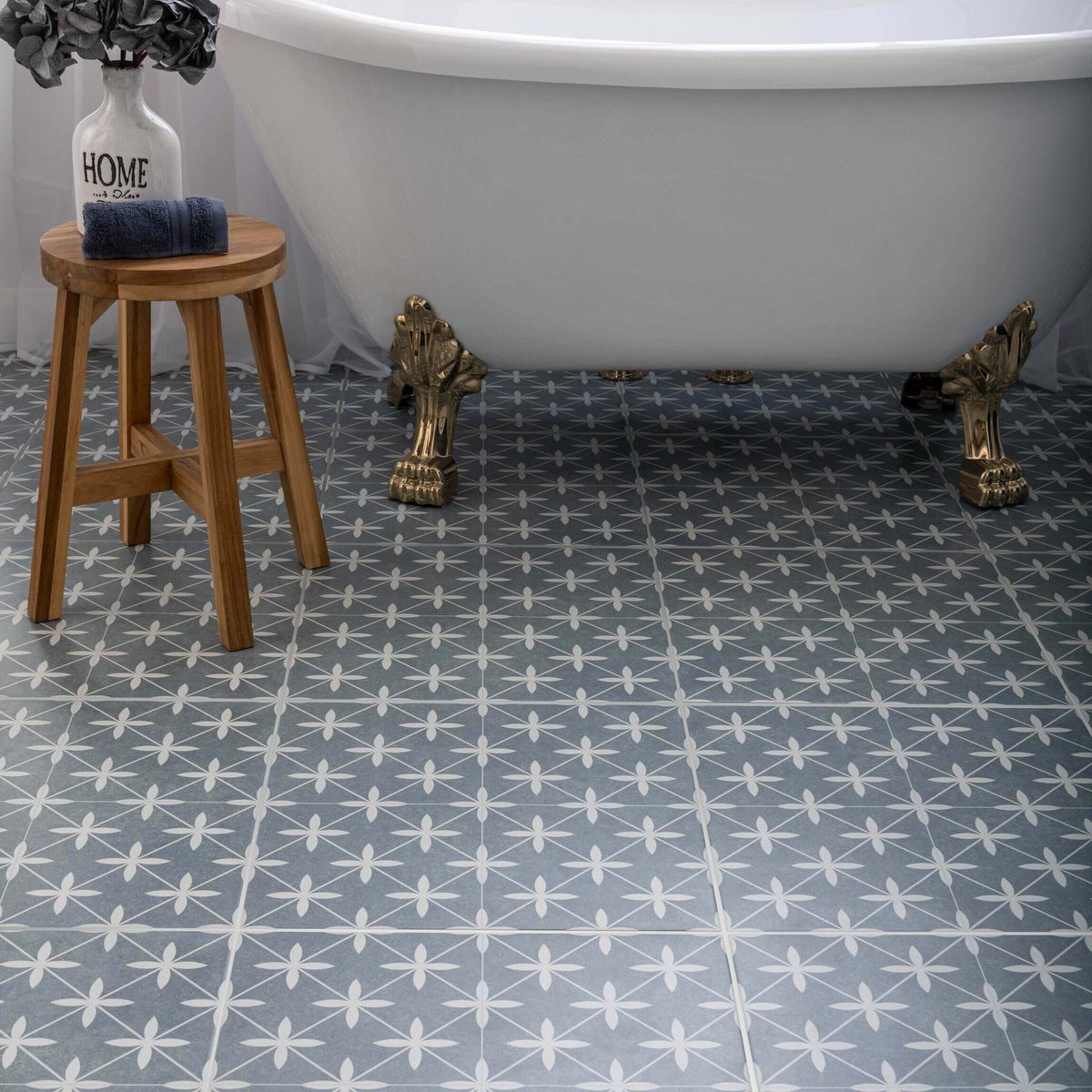 Sample - Poole Azul Matt Patterned Floor Tiles 450x450