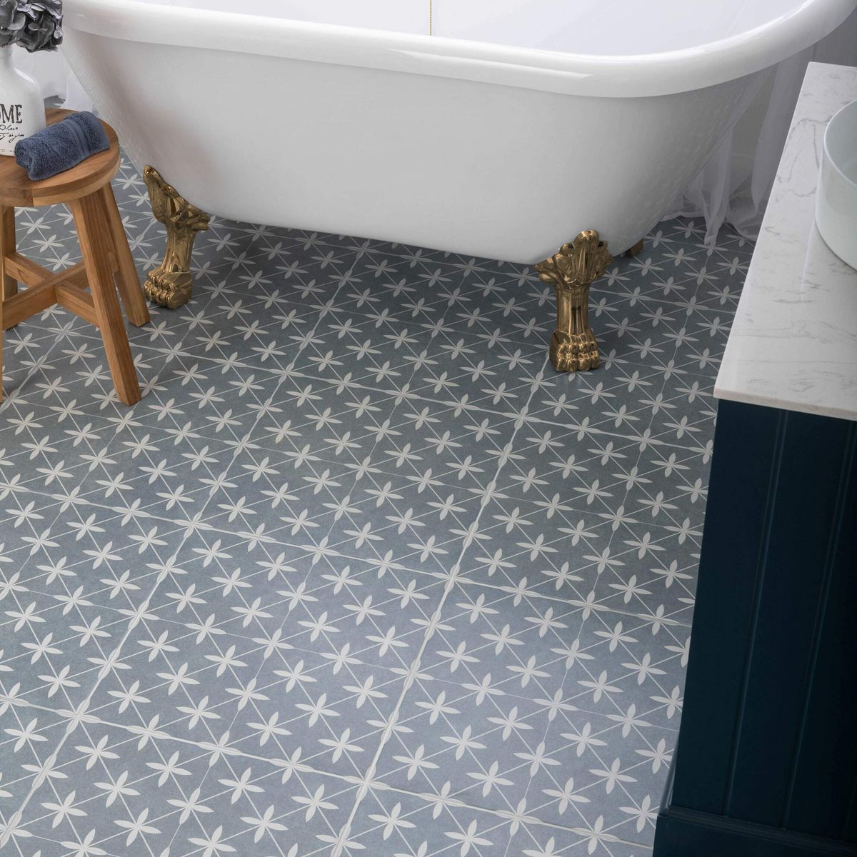 Poole Azul Matt Patterned Floor Tiles 450x450