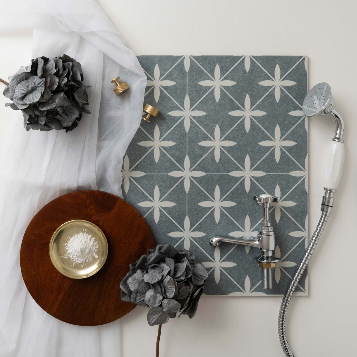 Sample - Poole Azul Matt Patterned Floor Tiles 450x450