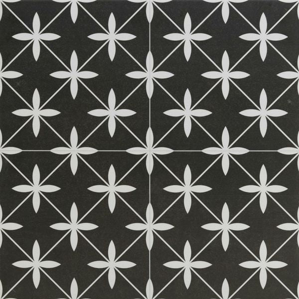 Poole Black Matt Patterned Floor Tiles 450x450