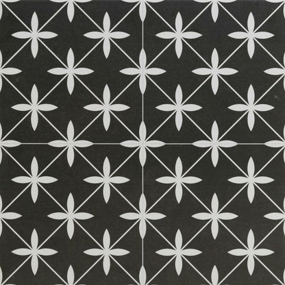 Poole Black Matt Patterned Floor Tiles 450x450