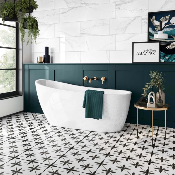 Sample Poole White Matt Patterned Floor Tiles 450x450