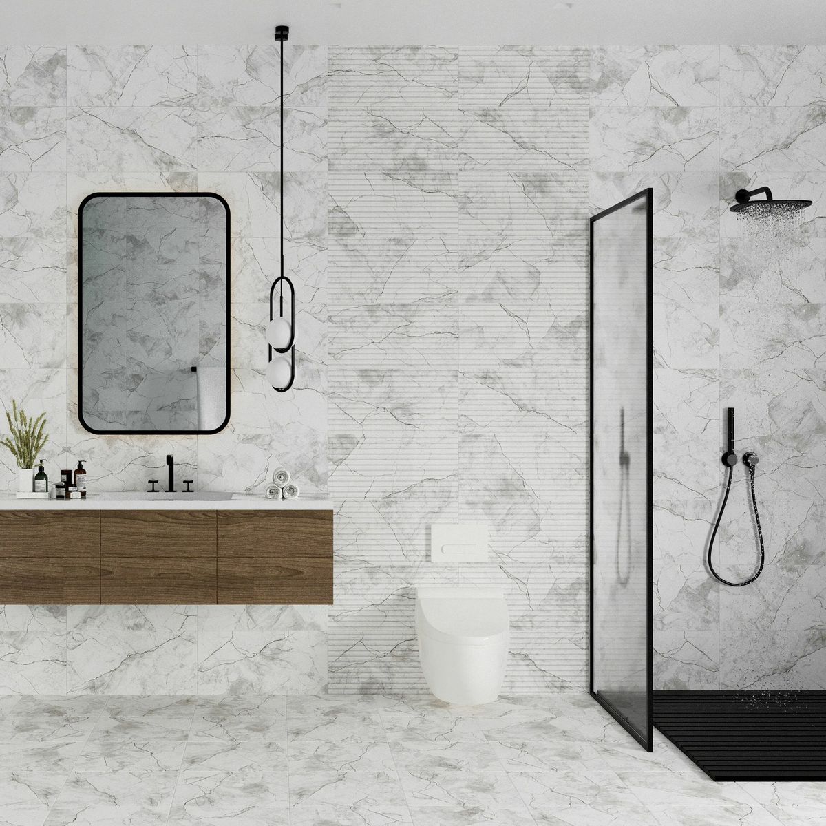 Riva White Matt Marble Effect Decor Wall Tile 600x300