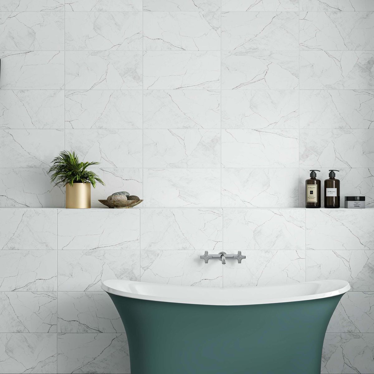 Sample - Riva White Matt Marble Effect Wall Tile 600x300