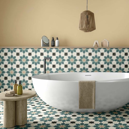 Sample Bouquet Blue Matt Patterned Wall and Floor Tiles