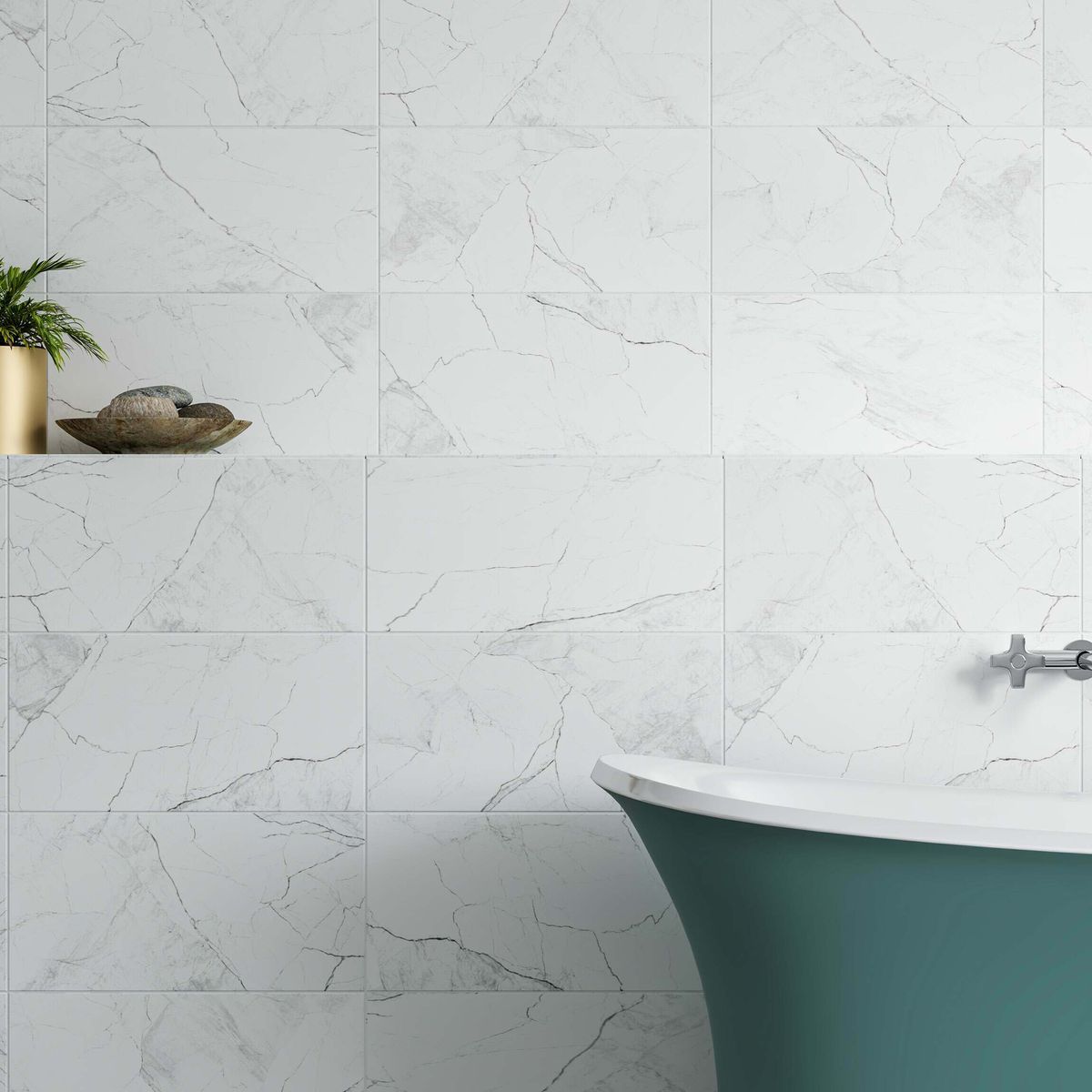 Sample - Riva White Matt Marble Effect Wall Tile 600x300