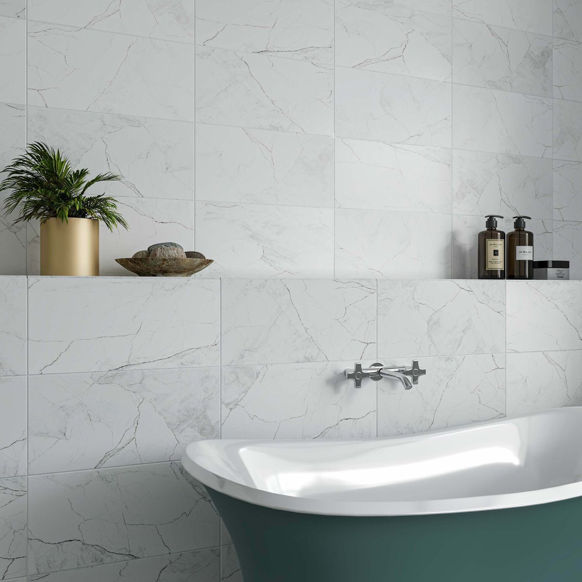 Riva White Matt Marble Effect Wall Tile 600x300