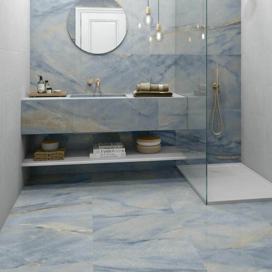 Signature Bahia Blue Gloss Marble Effect Tiles